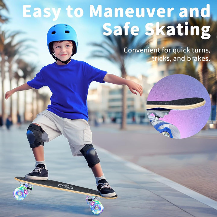 BELEEV Skateboard Komplette 22 Zoll Mini Cruiser Skateboard für Kinder Jugendliche Erwachsene, LED L
