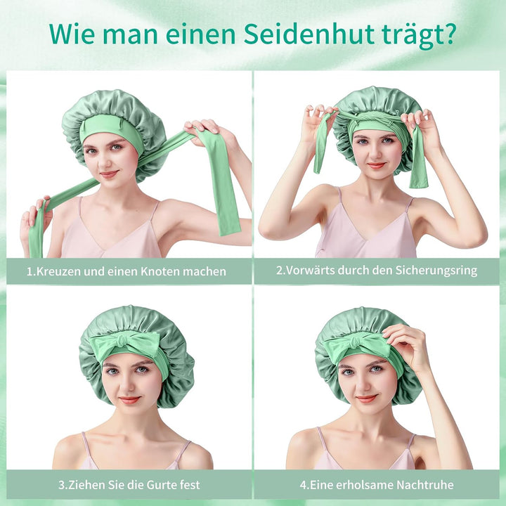 Seidenhaube zum Schlafen, Schlafhaube Seide aus 100% Maulbeerseide, 22 Momme Bonnet Seide Doppellagi