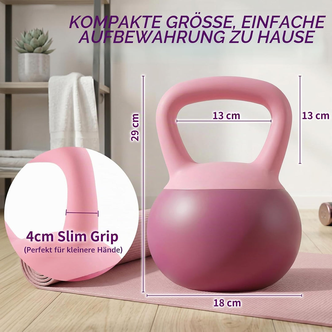 Soft Kettlebell 4-12kg - Bodenschonend und Leise, Eisensand-Kugelhantel mit ergonomischem Griff für