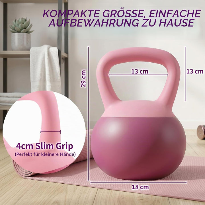 Soft Kettlebell 4-12kg - Bodenschonend und Leise, Eisensand-Kugelhantel mit ergonomischem Griff für