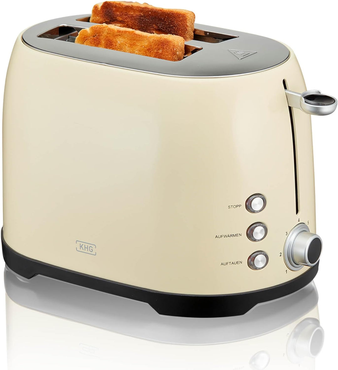KHG Toaster TO-858 CE | Toaster 2 Scheiben Creme 800 W | mit Brötchenaufsatz, 7 Röstgradstufen mit B