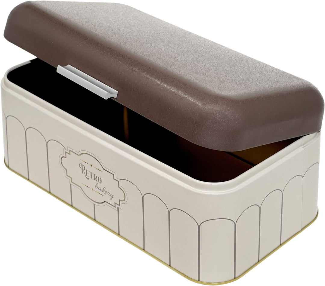 Lashuma Eckige Brotbox Retro, Brotdose gross aus Blech 36x21 cm, Aufbewahrungsbehälter für Brot, Ret