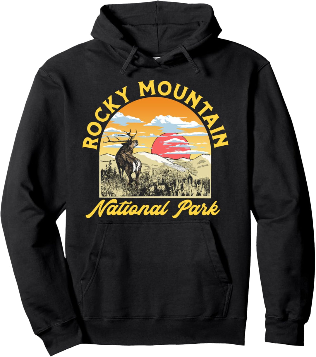 Rocky Mountain National Park Elk Vintage Artistic Graphic Pullover Hoodie