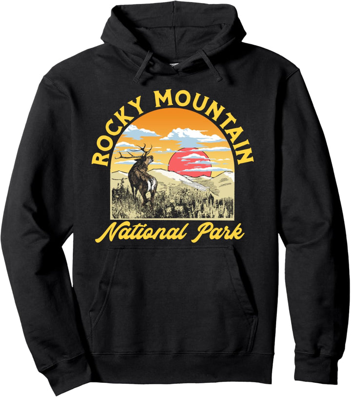 Rocky Mountain National Park Elk Vintage Artistic Graphic Pullover Hoodie