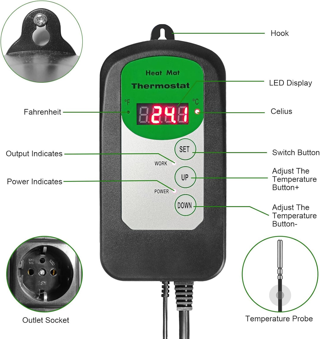 Heizmatte für Setzlinge, digitaler Thermostatregler 68 – 108 °C, Material zur Keimung von Pflanzen,