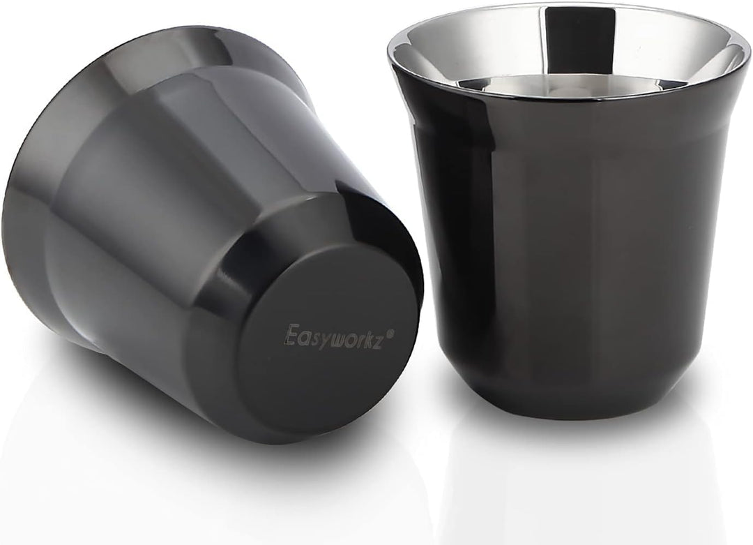 Easyworkz Espressotassen aus Edelstahl, doppelwandig, isoliert, Demitasse-Tassen, 2er-Set, hitzebest