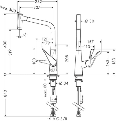 hansgrohe Küchenarmatur Metris M71, Wasserhahn Küche mit Auslauf Höhe 320 mm, 150° drehbar, ausziehb