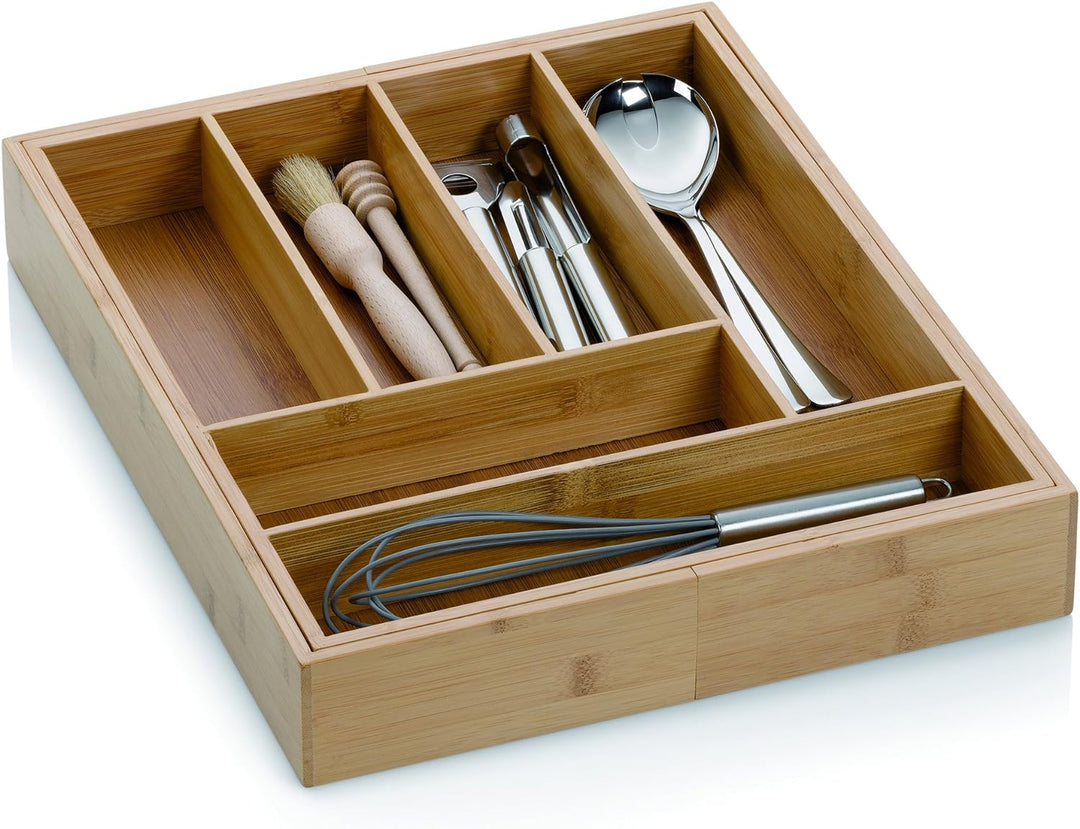 Kela Besteckkasten, Schubladeneinteiler mit 8 Fächern, Ausziehbar, 35 x 43 x 6,5 cm, Bambus, 12013,