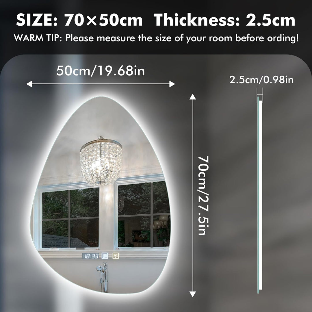 500 * 700mm Spiegel mit Beleuchtung, Asymmetrischer Badspiegel mit Beleuchtung, LED badezimmerspiege