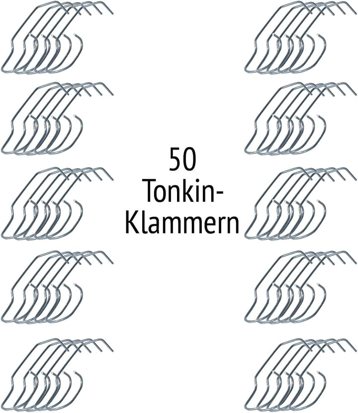 50 Tonkinklammern - Bambusklammern aus Edelstahl 306 für Bambus-, Tonkin-, Glasfaser-Stäbe mit Ø 8-1