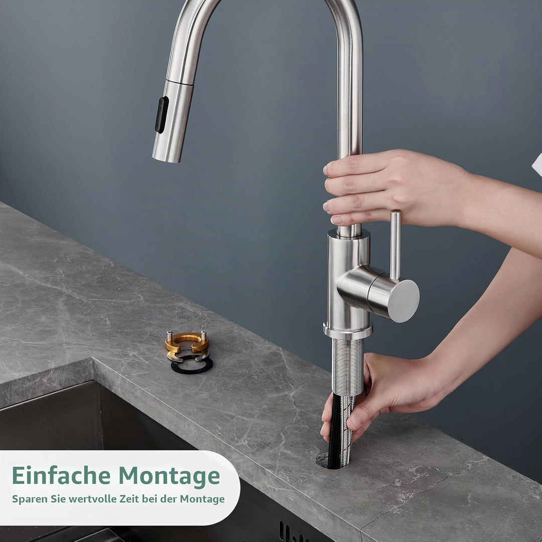 YardMonet Küchenarmaturen wasserhahn küche,ausziehbar 360° Drehbar 2 Sprühfunktionen, Edelstahl küch