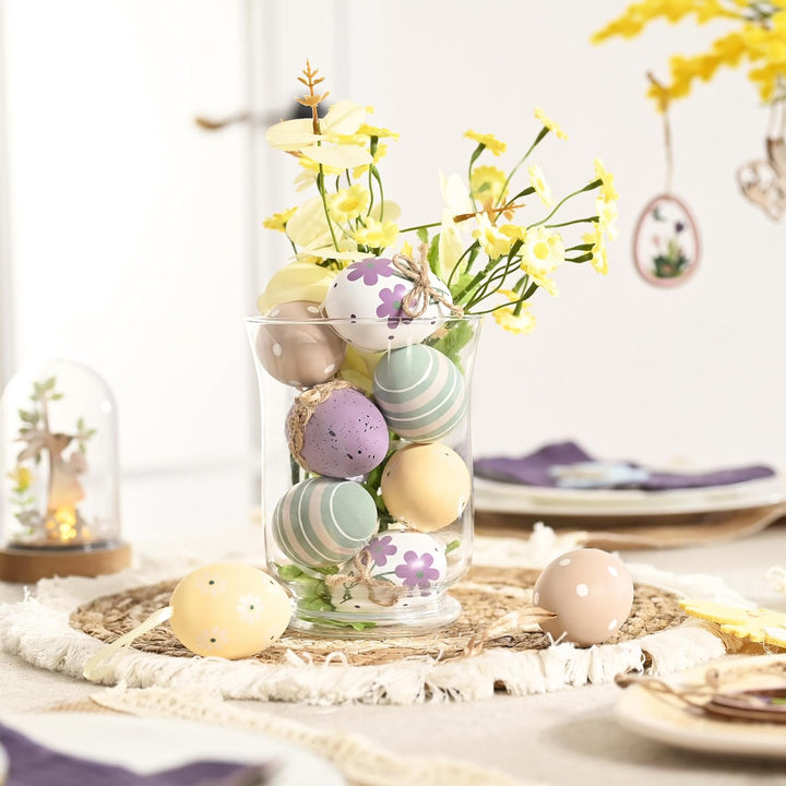 Valery Madelyn 12er Ostereier zum Aufhängen für Osterdeko,6cm Modern Plastikeier für Ostern Deko,Vio