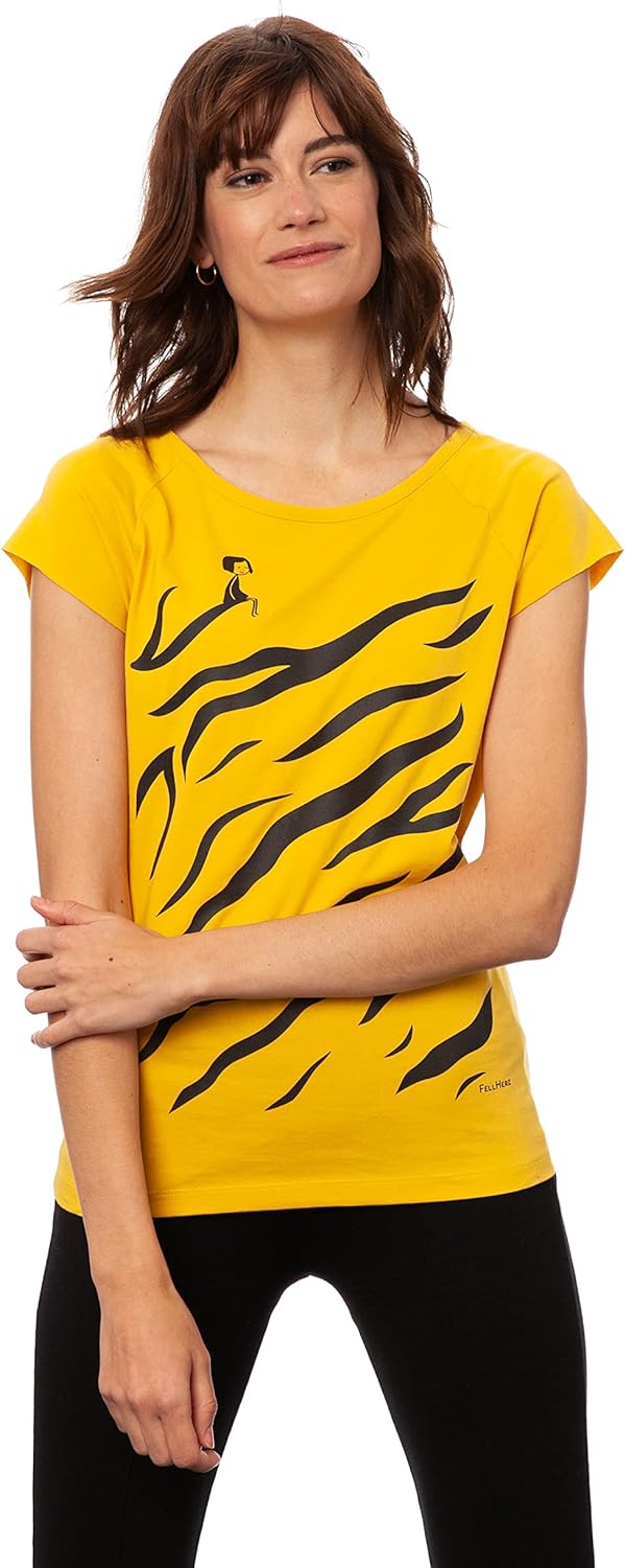 FellHerz Damen T-Shirt Tiger Girl Bio Fair und Vegan M Sunshine, M Sunshine