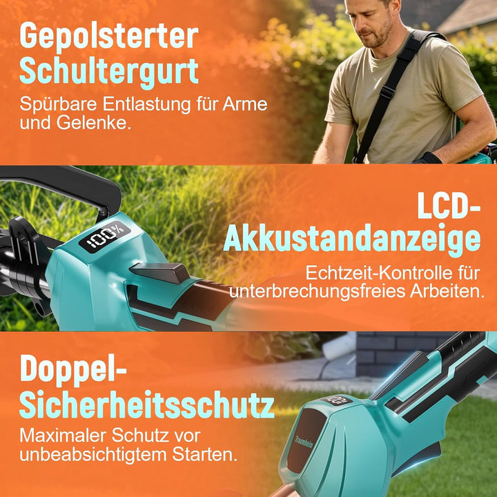 Rasentrimmer mit Akku, 4-in-1 Akku Rasentrimmer für Makita-Akkus, 950W Bürstenloser Motorsense mit 1
