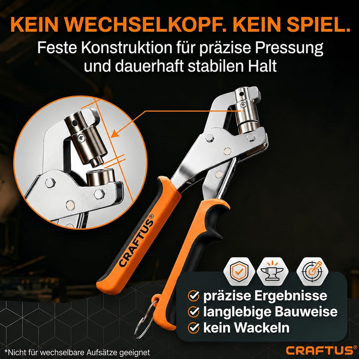 CRAFTUS® Profi Ösenzange Set mit 200 rostfreien Ösen (Ø 10mm) I Magnetische Ösenpresse aus gehärtete