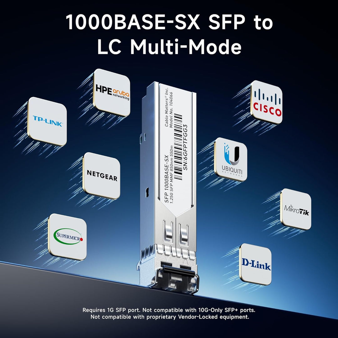 Cable Matters 2er-Pack 1000BASE-SX SFP LC Multimode Glasfaser Transceiver Modul, 1.25G, 850 nm, MMF