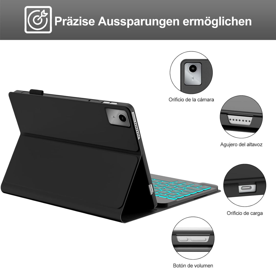 IVEOPPE Tastatur für Tab M11, QWERTZ Deutsch Tastatur, 7-Farbige Beleuchtung Magnetische Bluetooth K