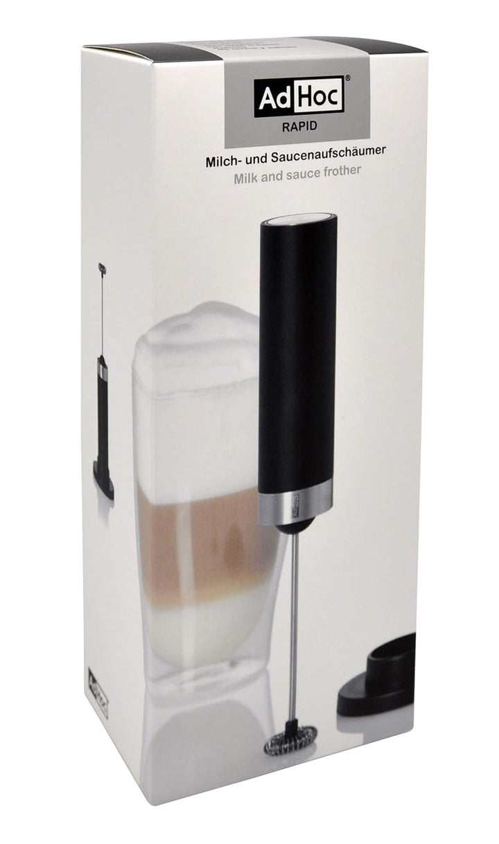 AdHoc MS14 Batteriebetriebener Milch- und Saucenschäumer RAPID mit Ständer, Edelstahl/Kunststoff