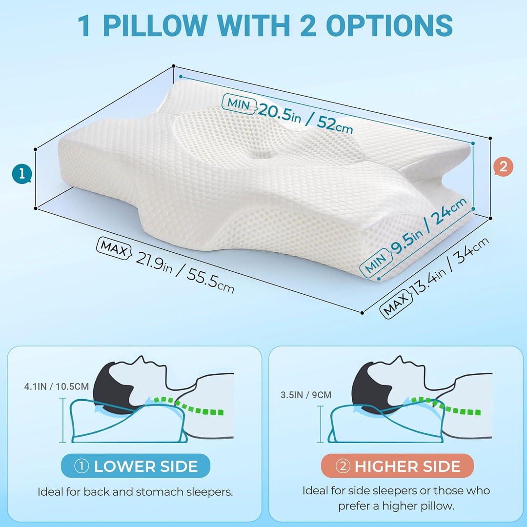 Elviros Orthopädisches Kopfkissen aus Memory Foam, Seitenschläferkissen Nackenstützkissen, Kopfkisse