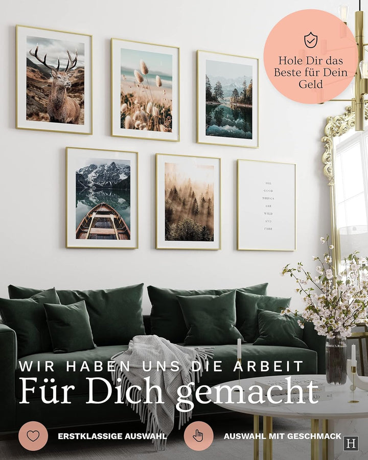 Heimlich® Premium Poster Set OHNE Bilderrahmen | Stilvolles Set mit passenden Bilder als Wohnzimmer
