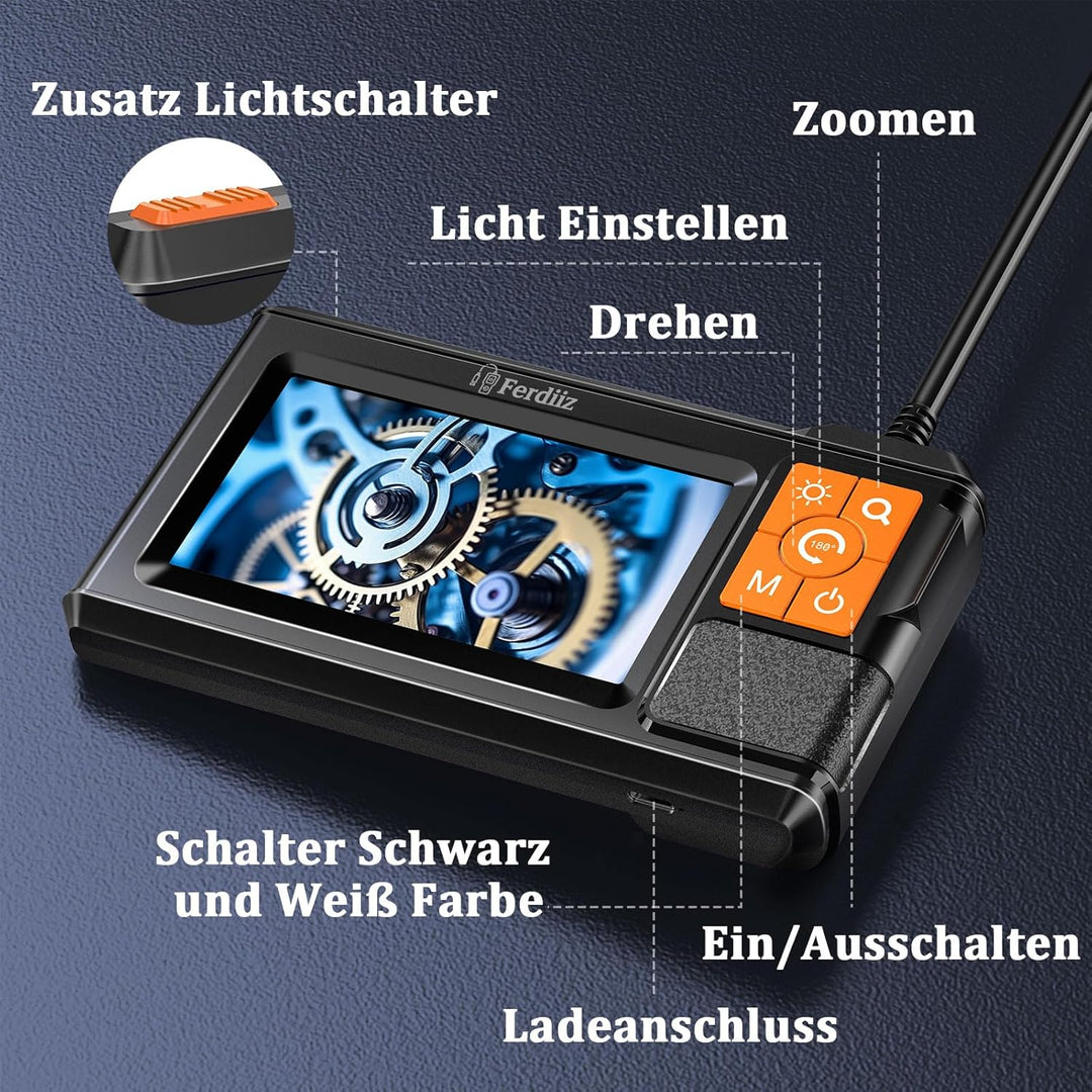 Endoskopkamera mit Licht Ferdiiz, 1080P HD Inspektionskamera mit 4,3-Zoll-IPS-Bildschirm, IP67 wasse