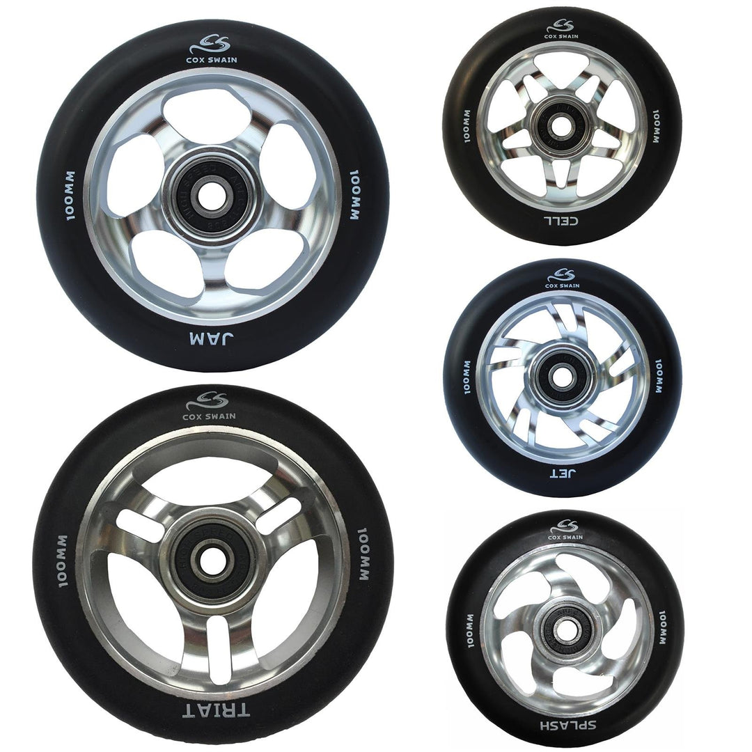 Cox Swain 2 STK. High End 100mm Stunt Scooter Rollen Alu Core - ABEC 11 Lager Cell (Black/ Silver) 1