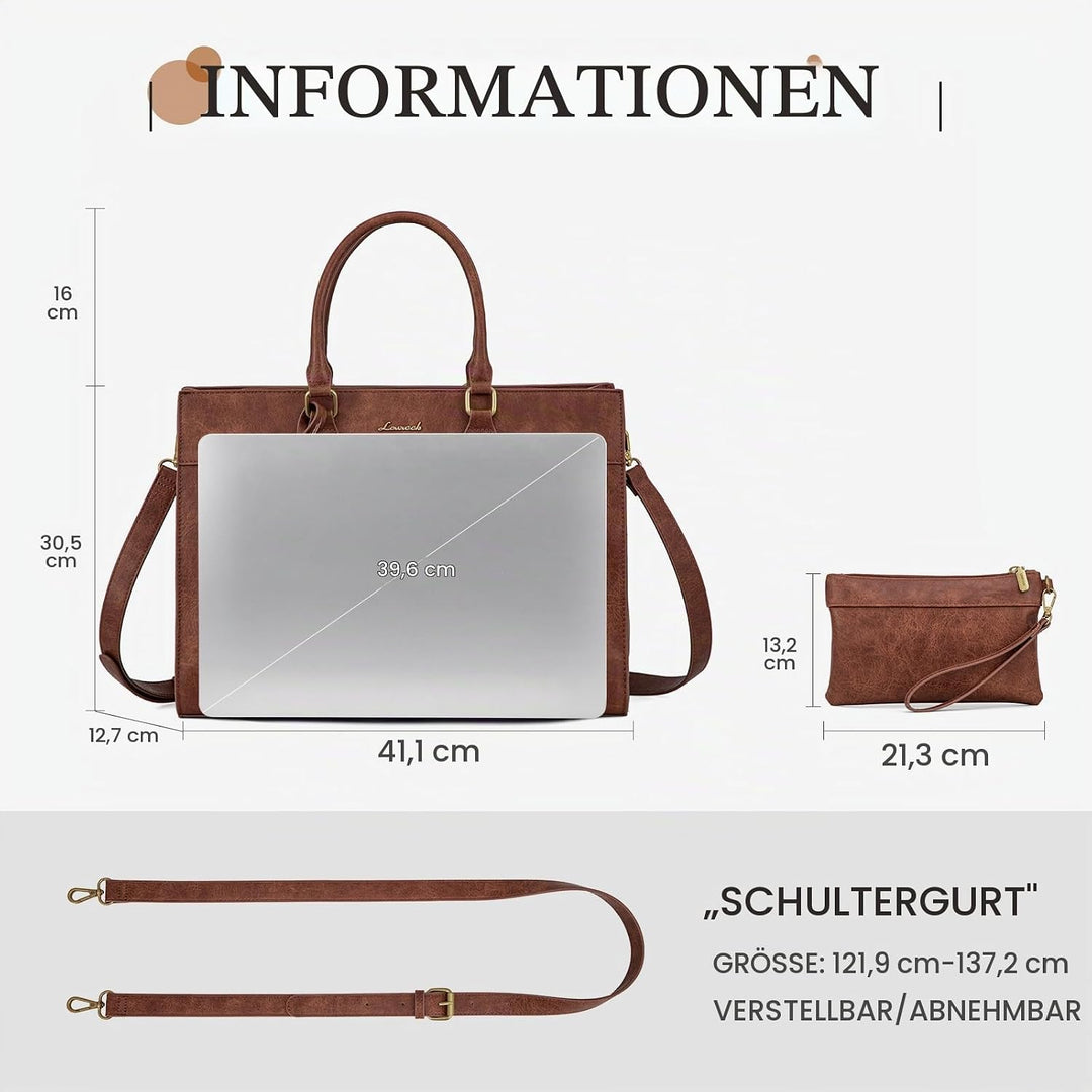 LOVEVOOK Laptoptasche Damen 15,6 Zoll, Gross Arbeitstasche Handtasche Schultertasche Wasserdicht PU