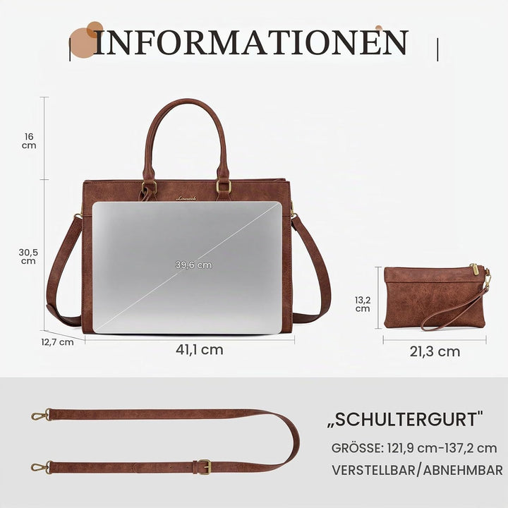 LOVEVOOK Laptoptasche Damen 15,6 Zoll, Gross Arbeitstasche Handtasche Schultertasche Wasserdicht PU