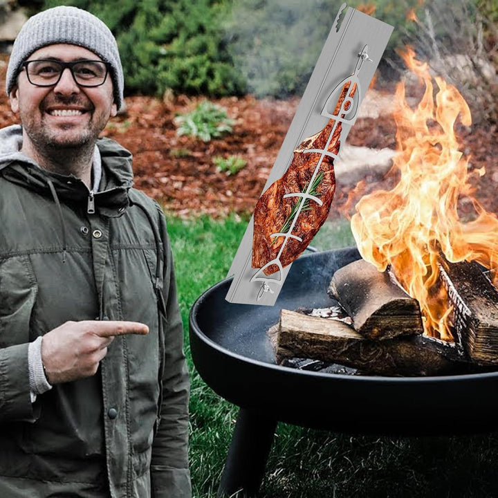 Flammlachsbrett Lachsbrett aus Edelstahl für Feuerschale und Kugelgrill Grill Feuerstelle Feuerschal