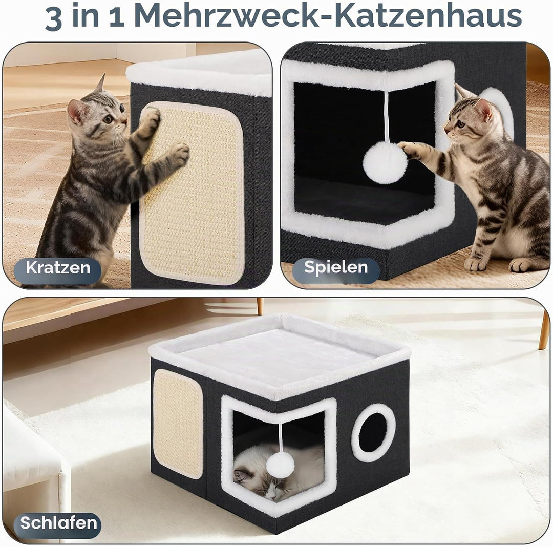 Shikha Faltbares Katzenhöhle Indoor für grosse Katzen, 43L*43B*32H cm Grosse Katzenhaus mit Kratzbre