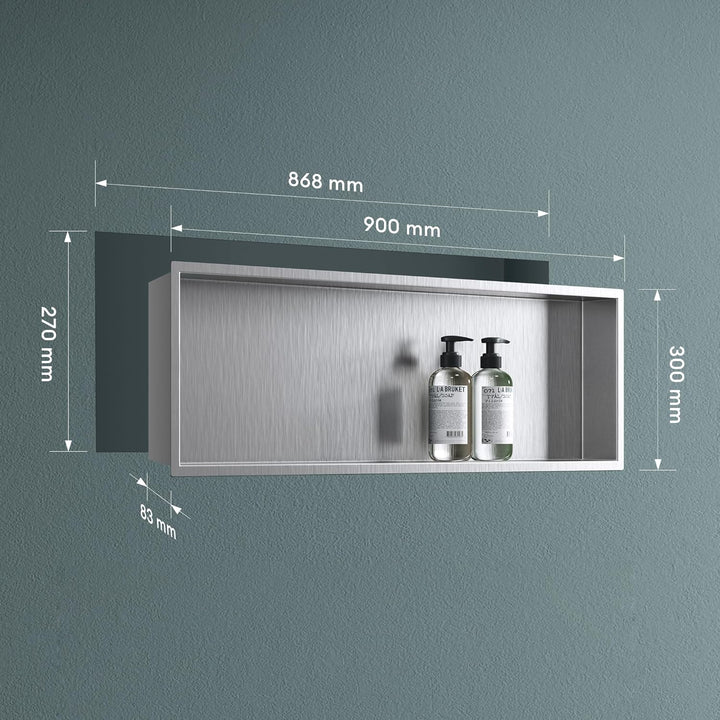 doporro Wandnische Dusche Silber 30 x 90cm | Duschablage Bad befliesbar aus Edelstahl | Duschregal U