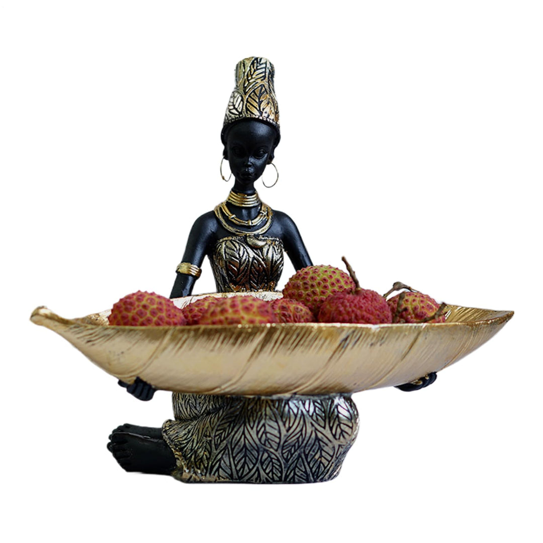 Generisch Obst -Servierplatte, Nahrungspflichten | Harz African Black Woman Fruit Display Tablett -
