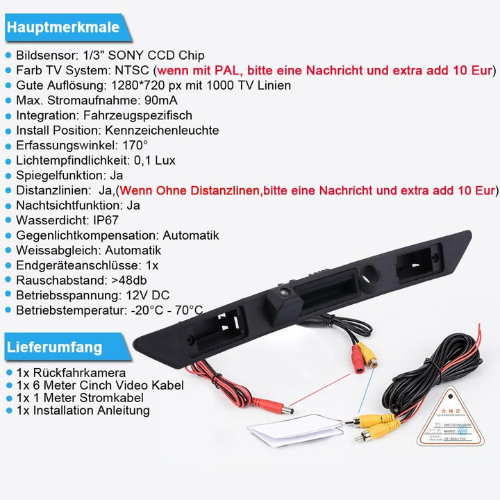 Wasserdicht 170° umkehrbare Fahrzeug-spezifische Griffleiste Kamera integriert in Koffergriff Rückan