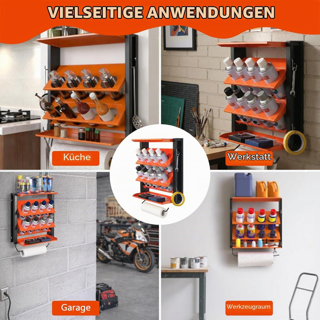 Sprühdosenhalter, 2 Ebenen Sprühdose Aufbewahrungsregal mit 2 Ablagen und Papierhandtuchstangen, Wan
