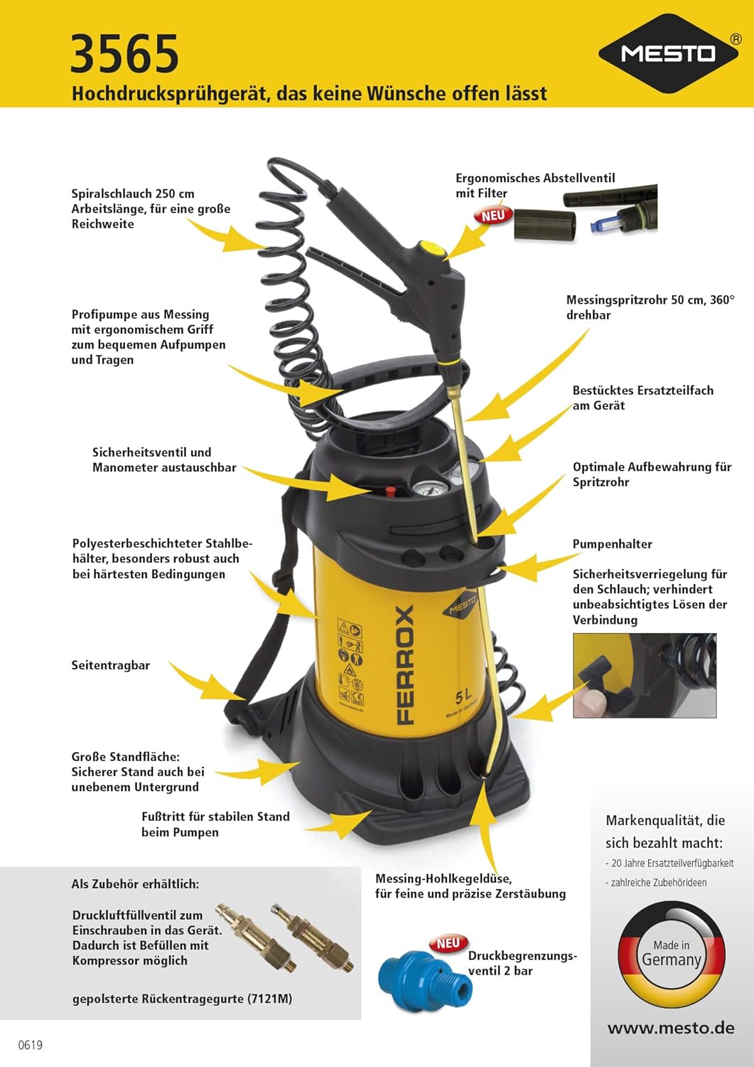 Mesto 3565 FERROX Hochdrucksprühgerät 5 L Komprimierung 5 Liter, Komprimierung 5 Liter