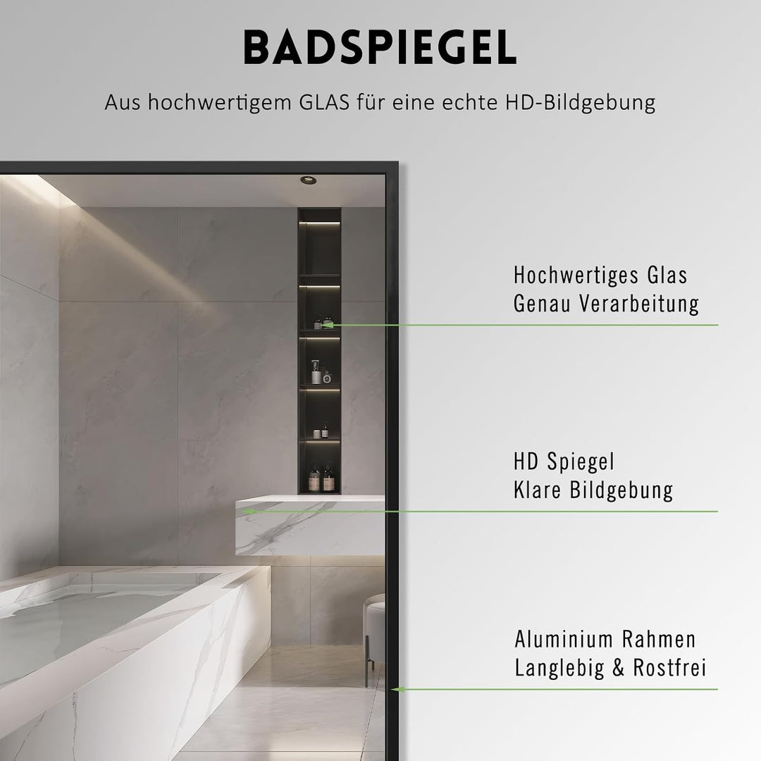 Spiegel Schwarz 40x60 cm Wandspiegel Rechteckiger Kosmetikspiegel Wandmontage Edelstahl für Badezimm