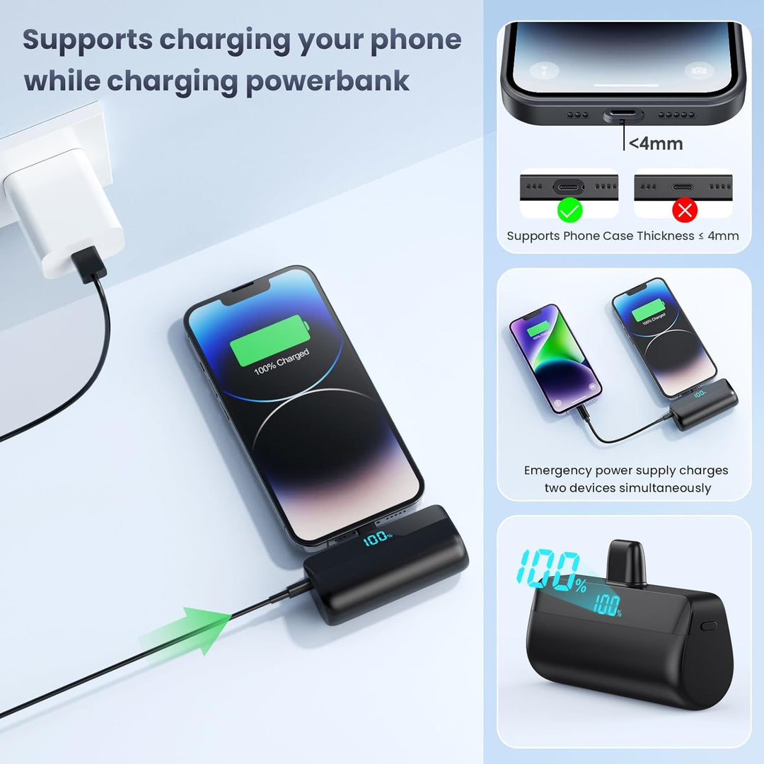 Mini Powerbank für iPhone 5200mAh, Upgrade 20W PD 3.0A Schnelles Aufladen Kompakt Power Bank mit LCD