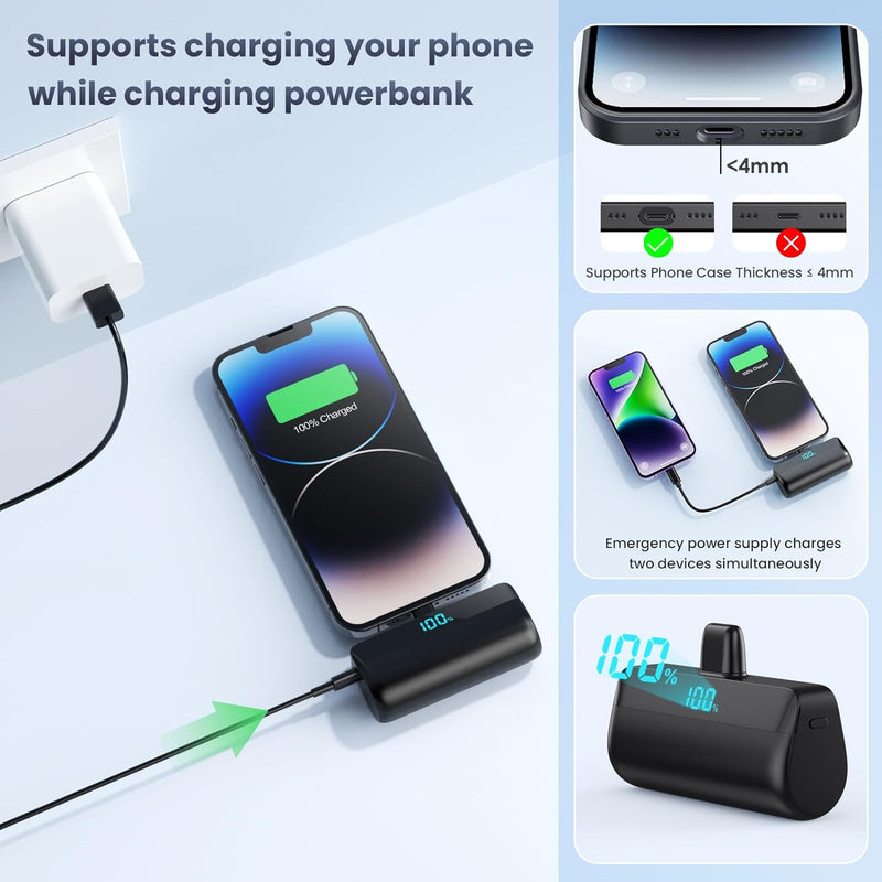 Feob Mini Powerbank für iPhone 5200mAh, 20W PD Schnelles Aufladen Power Bank Klein Ultrakompakter mi