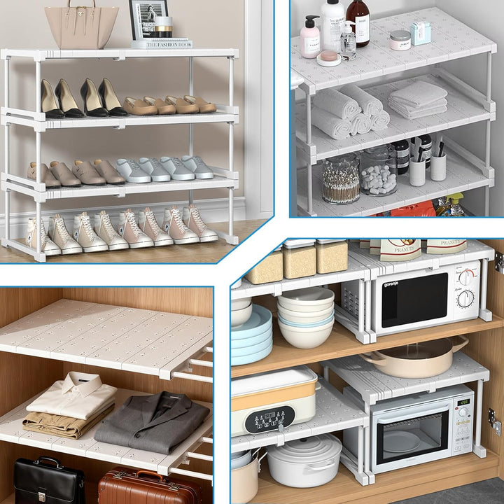 BOYIFEIJIE Stapelbarer Schrank Organizer - Verstellbares Regalsystem ohne Bohren - Weisses Metallges