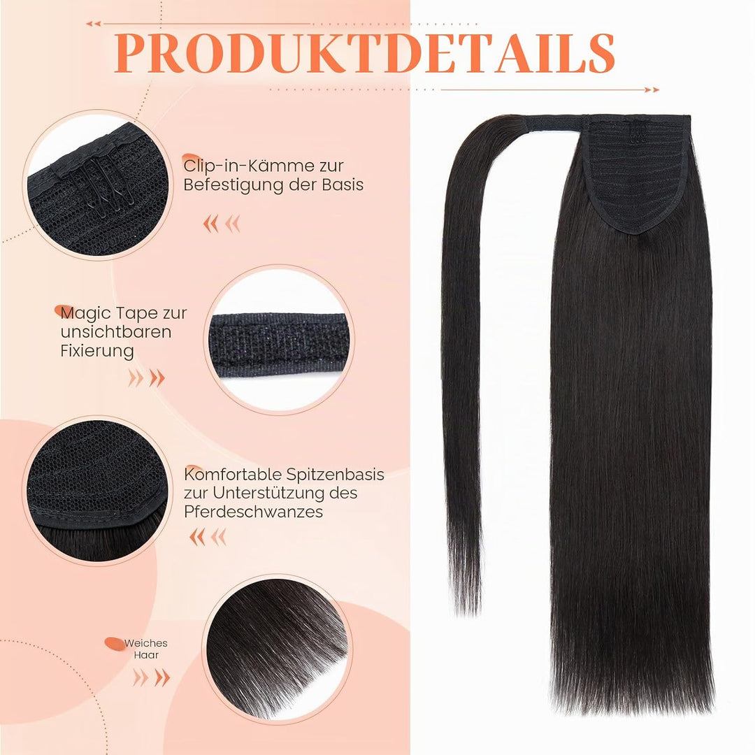 Benehair Ponytail Extension Echthaar, Zopf Extensions Echthaar, Wrap Around Echthaars Ponytail für F