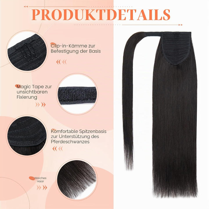 Benehair Ponytail Extension Echthaar, Zopf Extensions Echthaar, Wrap Around Echthaars Ponytail für F