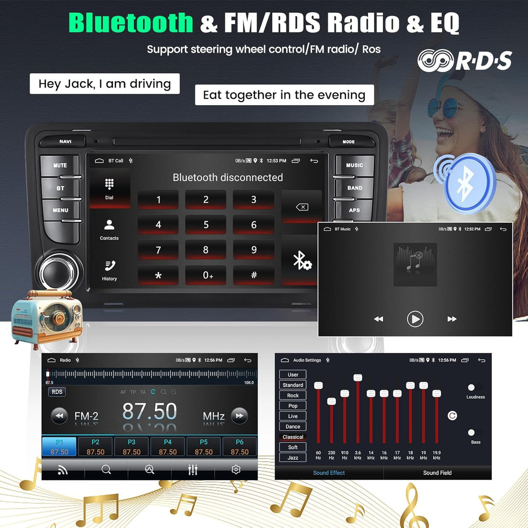 2+64GB Android 13 Autoradio für Audi A3 8P S3 RS3 2003-2012 mit Wireless Carplay Android Auto 7" Aut