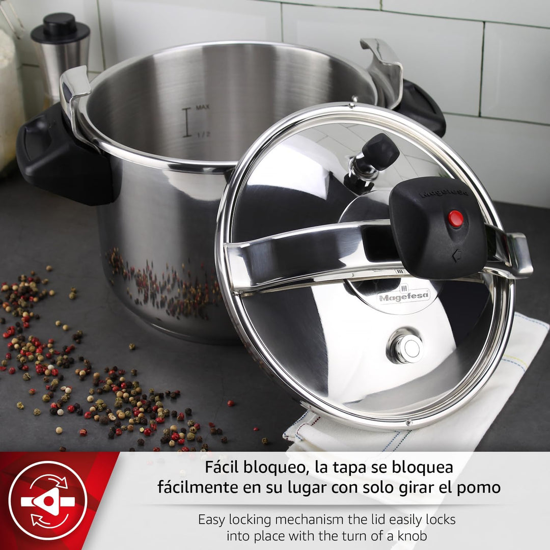 Magefesa Inoxtar – Traditioneller Schnellkochtopf 8L, Edelstahl 18/10, Induktion, Gesundes Kochen, D