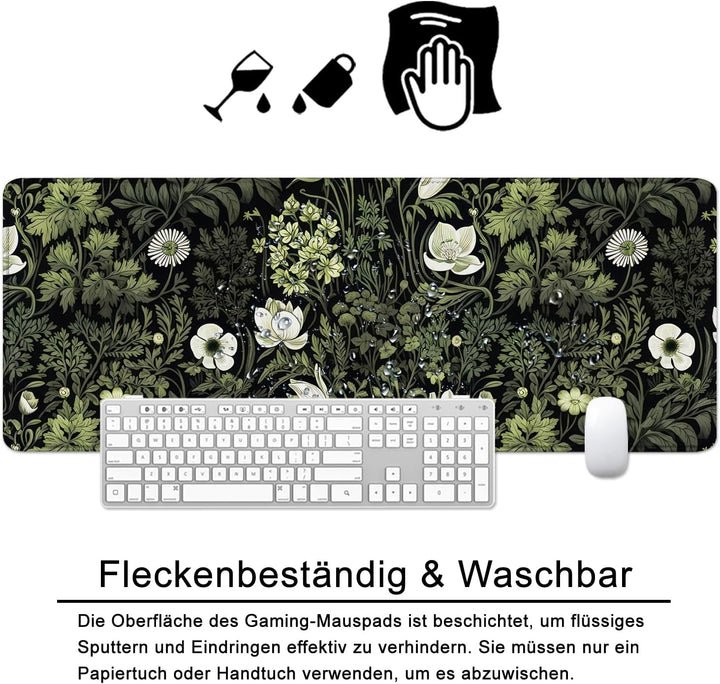 Mauspad Blumen Schreibtischunterlage Schwarz 80x30cm Mousepad XL Gross Mauspad, Computer PC Tastatur