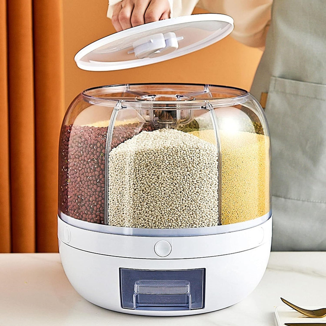 Vorratsdosen Müsli Aufbewahrungsbox, 10kg 6 Raster Kunststoff Trockenfutter Spender Reisbox 360° Dre