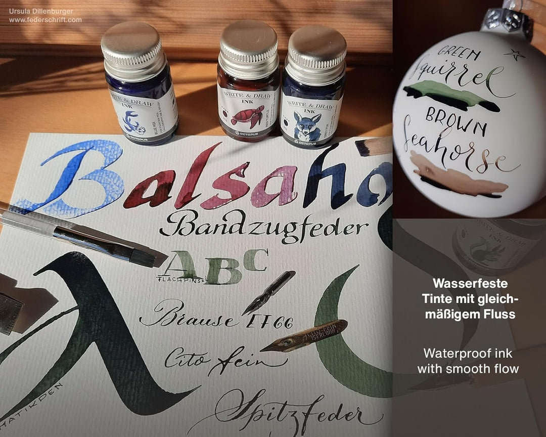 Octopus Write and Draw Ink 420 Petrol Axolotl, wasserfeste Tinte zum Schreiben und Zeichnen, Kalligr