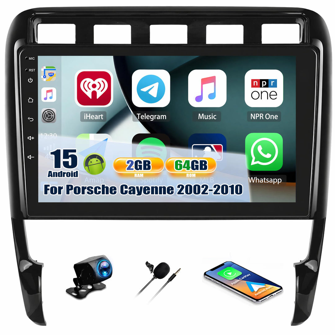 CAMECHO Autoradio für Porsche Cayenne 2002-2010, 2+64G Android 13 Radio mit Rückfahrkamera, 9 Zoll W
