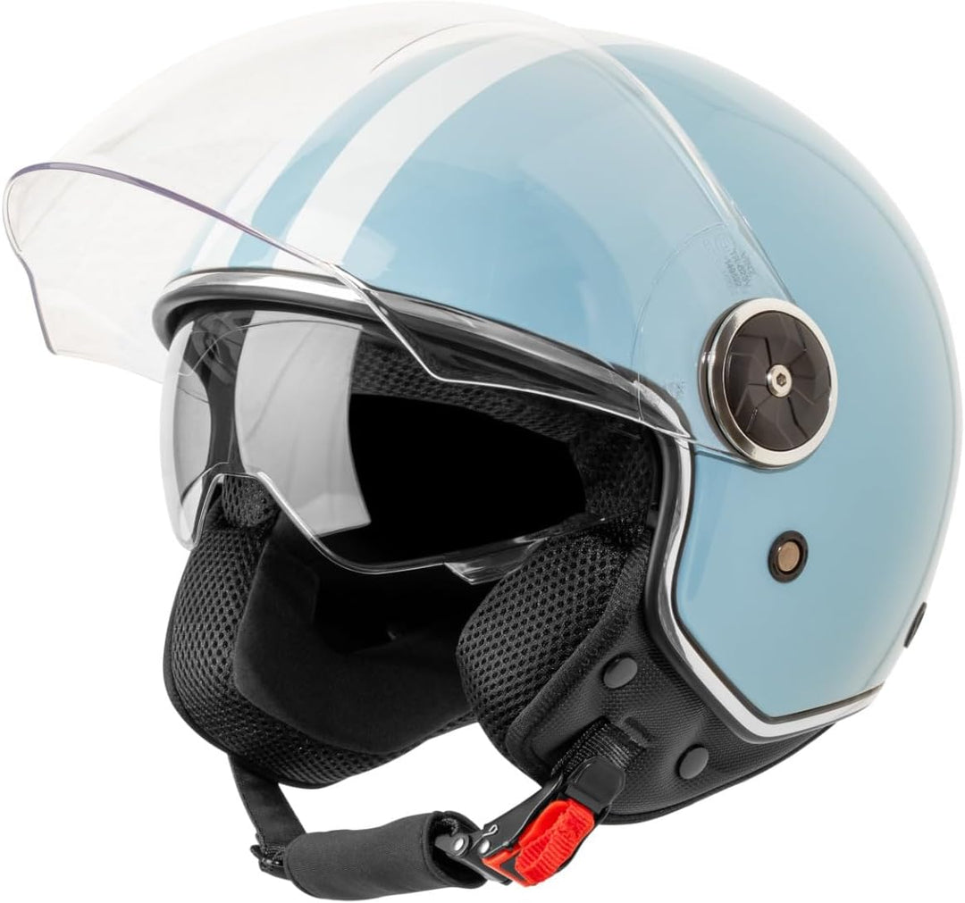 VINZ Arenas Jethelm mit Doppelvisier | Roller Helm Fashionhelm mit Streifen | In Gr. XS-XXL | Jet He