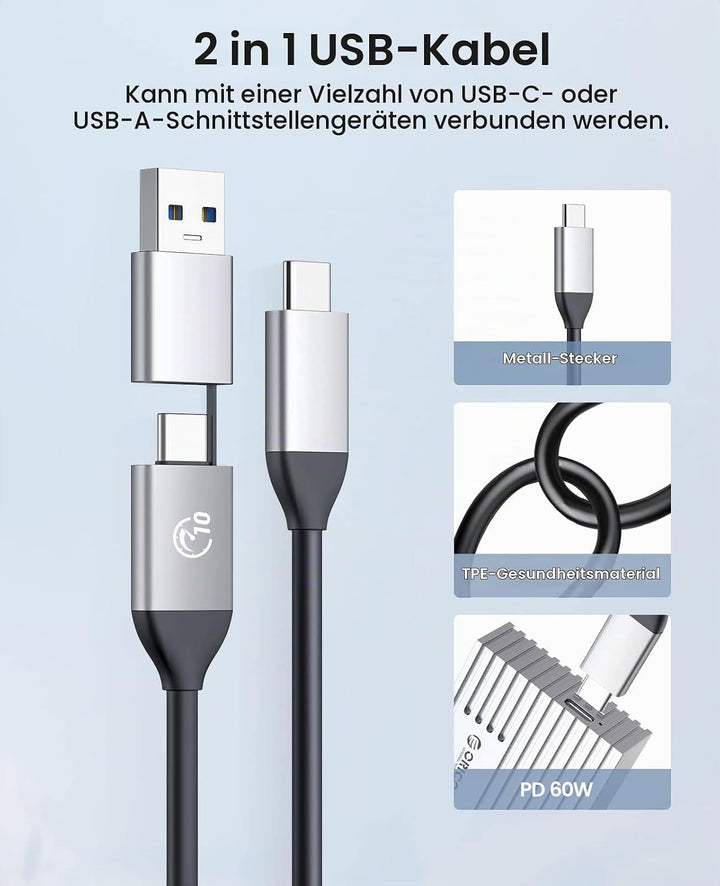 ORICO M.2 NVMe SSD Gehäuse auf USB-C PCIe Adapter 10 Gbps USB3.2 Gen2 für NVMe M-Key/M+B Key SSD 223