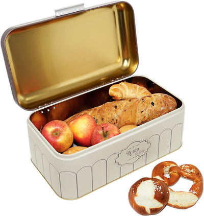 Lashuma Eckige Brotbox Retro, Brotdose gross aus Blech 36x21 cm, Aufbewahrungsbehälter für Brot, Ret